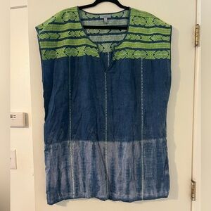 J. Crew Navy and Lime Embroidered Top/ swimsuit cover up SKU D-306) SZ XL